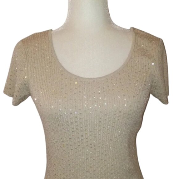 NWT TALBOTS SILK-Blend Ribbed Sequins Sweater S/P - Picture 3 of 9